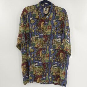 KAHALA Mens‎ XL button down 100% Silk Shirt Vino Print 100% Rayon